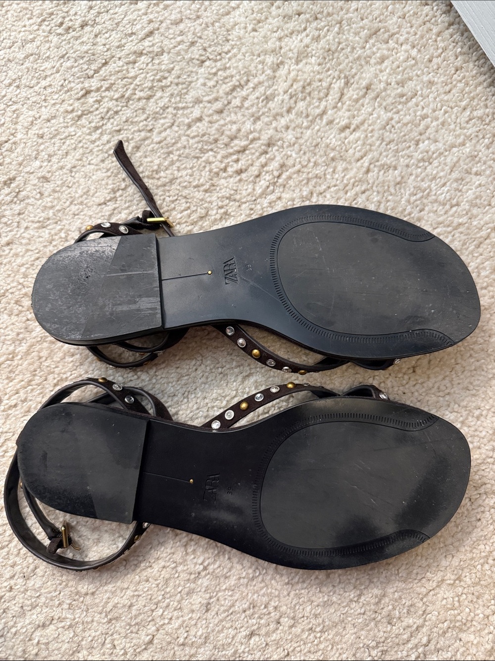 Zara Brown Studded Ankle-Strap Sandals - Picture 5 of 6